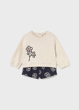 Mayoral Toddler Girls Navy/Natural Flower Short Set 2262