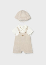 Mayoral Baby Boys Beige Short Dungaree Set & Hat 1651