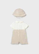 Mayoral Baby Boys Beige Short Dungaree Set & Hat 1651
