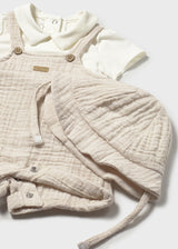 Mayoral Baby Boys Beige Short Dungaree Set & Hat 1651