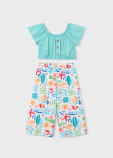 Mayoral Girls Aqua Crop Top & Floral Trouser Set 3597