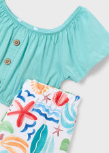 Mayoral Girls Aqua Crop Top & Floral Trouser Set 3597
