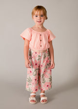 Mayoral Girls Peach Crop Top & Floral Trouser Set 3597