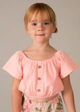 Mayoral Girls Peach Crop Top & Floral Trouser Set 3597