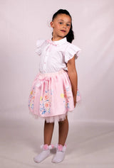 Beau Kid Floral Tulle Skirt & Blouse Set 55105