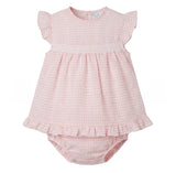 Sardon Pink Gingham Ribbon Slot Dress & Pants Set 684