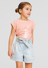Mayoral Girls Faded Denim Paper Bag Shorts 3273