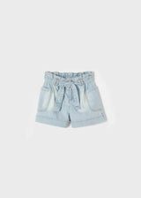 Mayoral Girls Faded Denim Paper Bag Shorts 3273