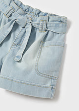 Mayoral Girls Faded Denim Paper Bag Shorts 3273