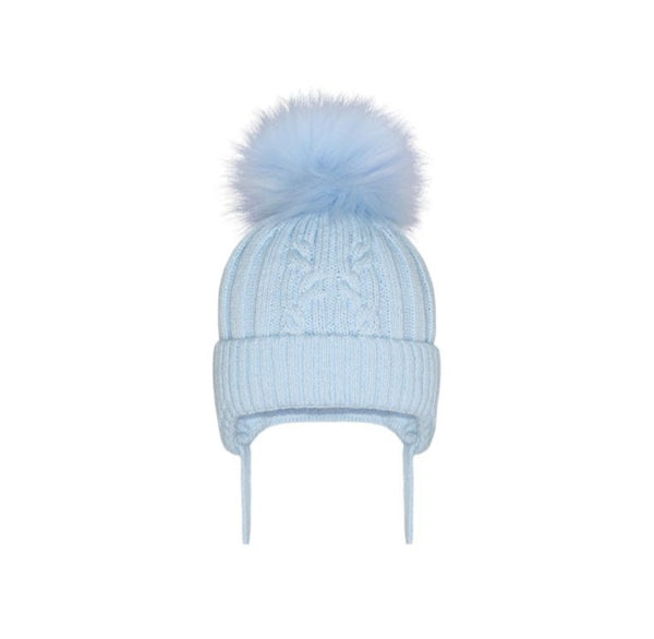 Kinder Boutique Blue Cable Knit Faux Fur Pom Pom Hat AX326/F