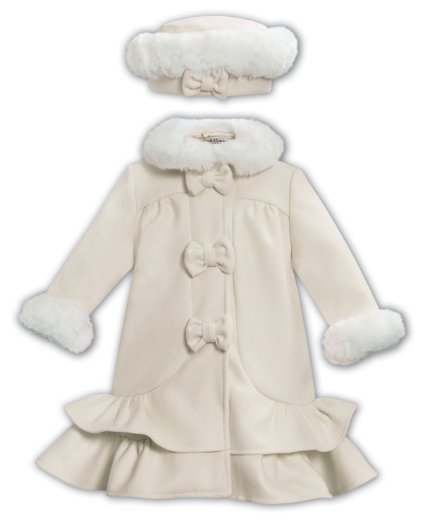 Sarah Louise Ivory Coat With Faux Fur Trim Hat 013538