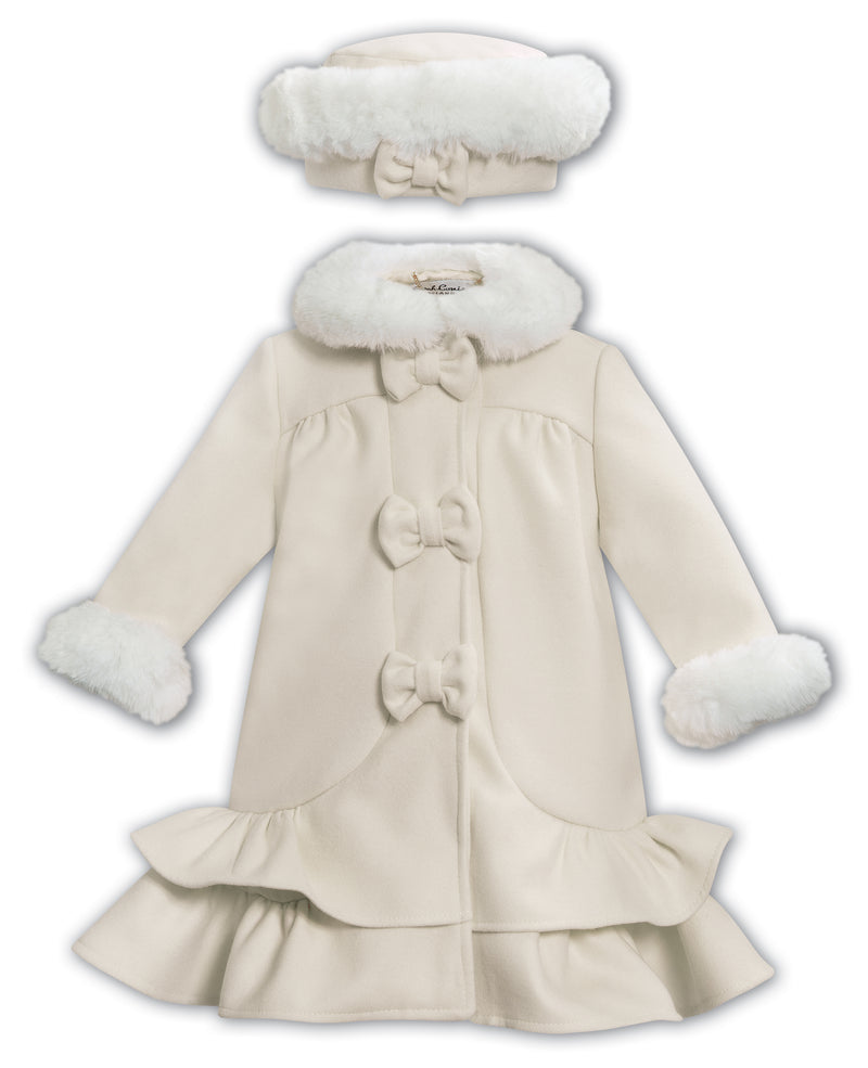 Sarah Louise Ivory Coat With Faux Fur Trim Hat 013538