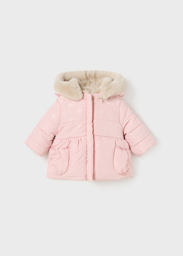 Mayoral Baby Girls Pink Polkadot/Fur Reversible Jacket 2407