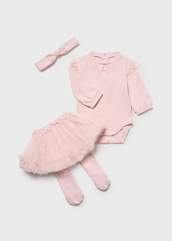 Mayoral Baby Girls Body, Tulle Skirt & Tights Set With Headband 2814