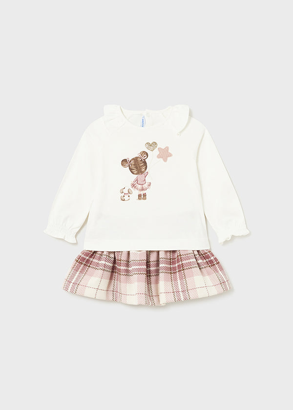 Mayoral Toddler Girls Pink Plaid Skirt Set 2927