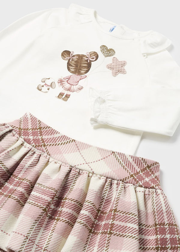 Mayoral Toddler Girls Pink Plaid Skirt Set 2927