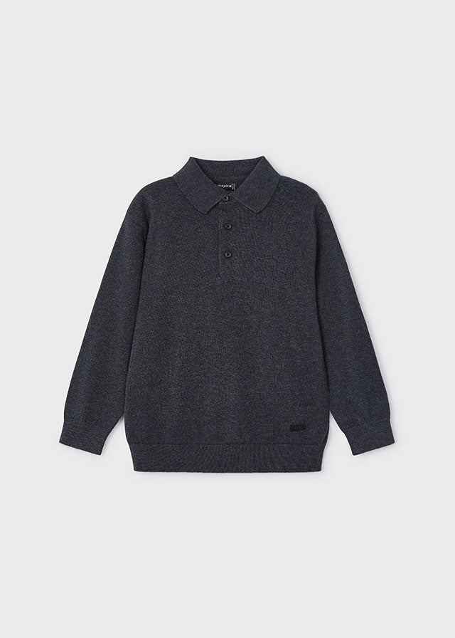 Mayoral Boys Charcoal Knit Long Sleeve Polo Top 4102