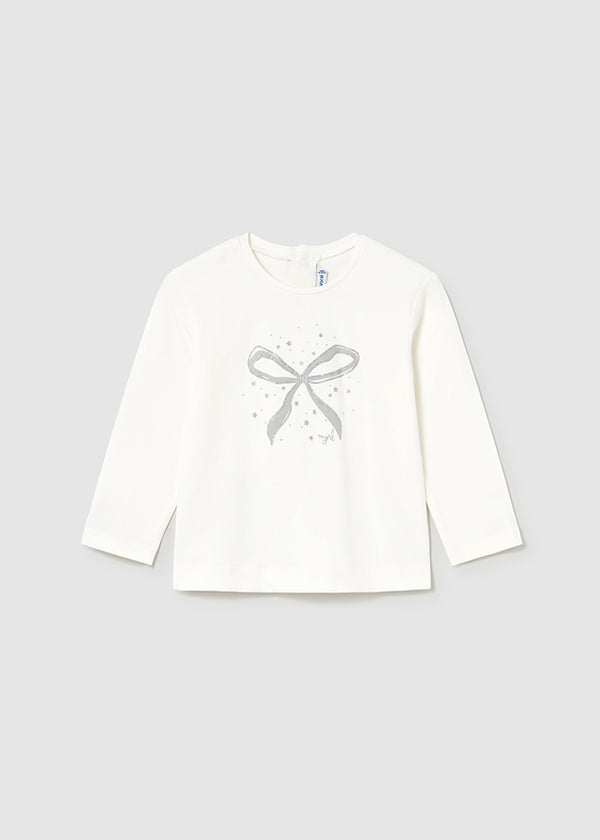 Mayoral Toddler Girls Silver Bow Long Sleeve T 116