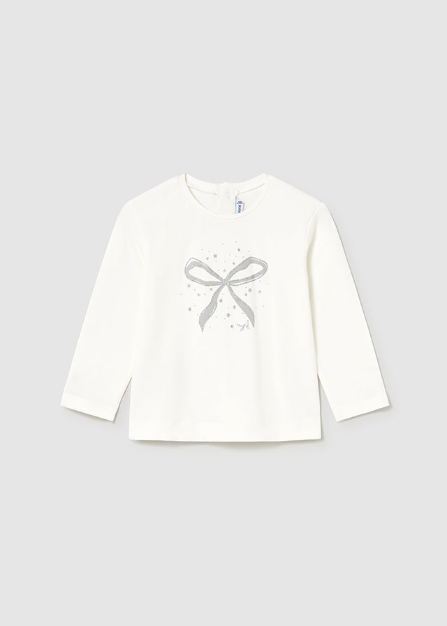 Mayoral Toddler Girls Silver Bow Long Sleeve T 116