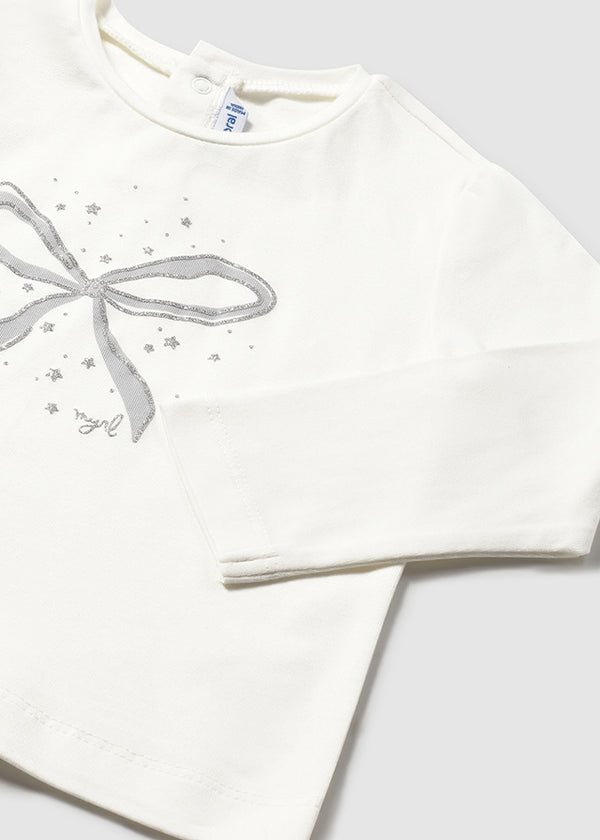 Mayoral Toddler Girls Silver Bow Long Sleeve T 116