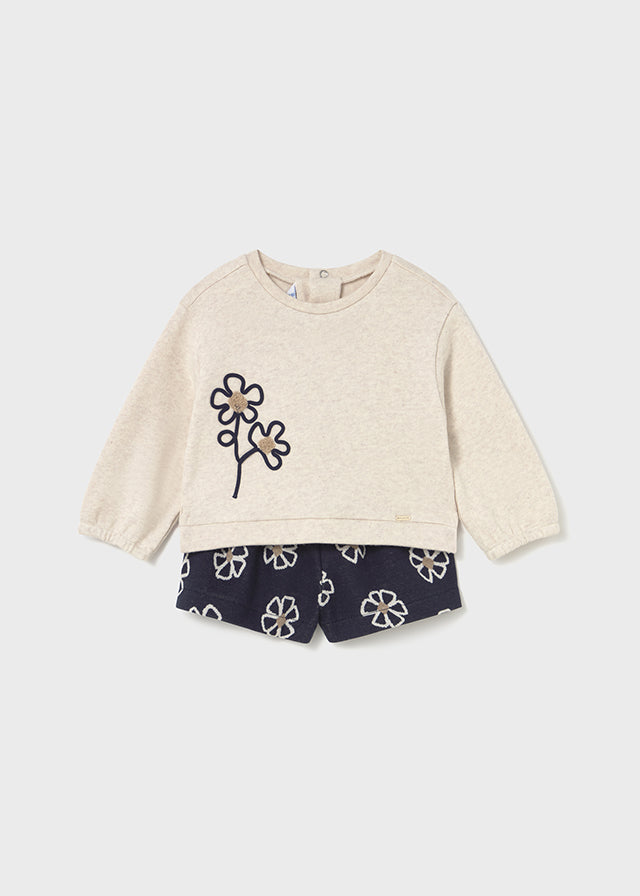 Mayoral Toddler Girls Navy/Natural Flower Short Set 2262