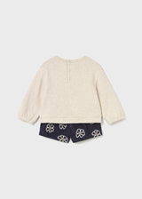 Mayoral Toddler Girls Navy/Natural Flower Short Set 2262
