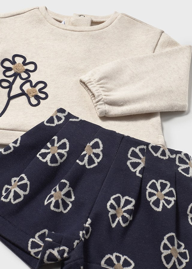 Mayoral Toddler Girls Navy/Natural Flower Short Set 2262