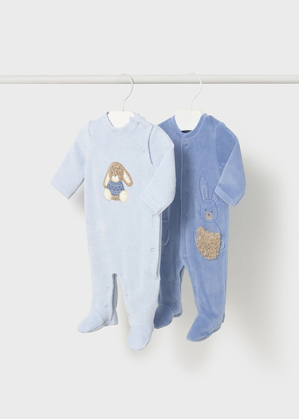 Mayoral Baby Boys Twin Pack Velour All In One's 2719