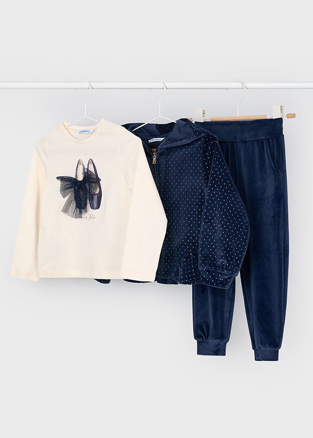 Mayoral Girls Navy Velvet Hoodie, Joggers & Long Sleeve T 4892