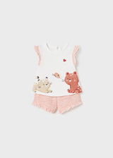 Mayoral Baby Girls Peach Frilled Shorts & T-shirt Set 1610