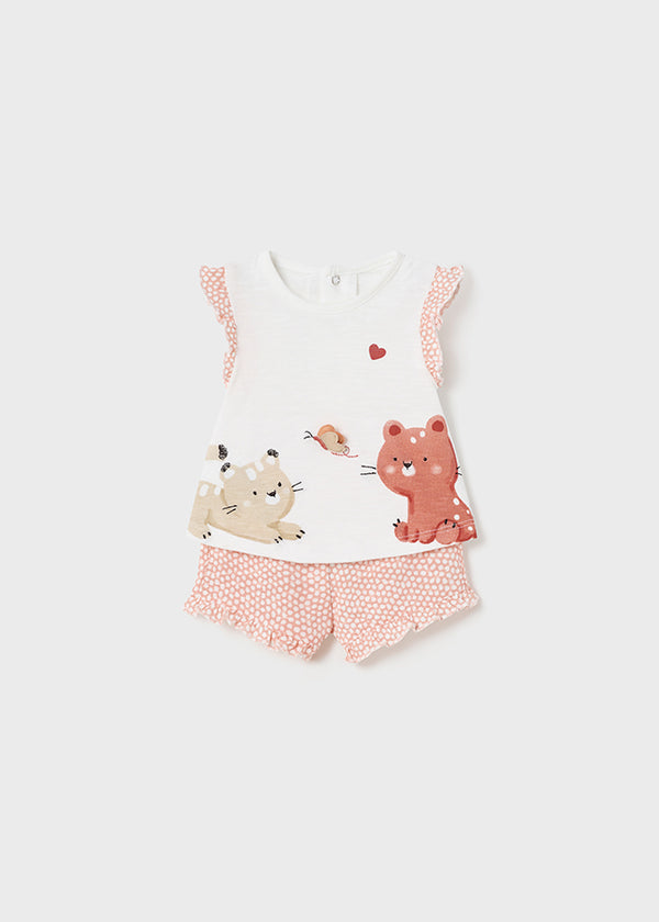 Mayoral Baby Girls Peach Frilled Shorts & T-shirt Set 1610