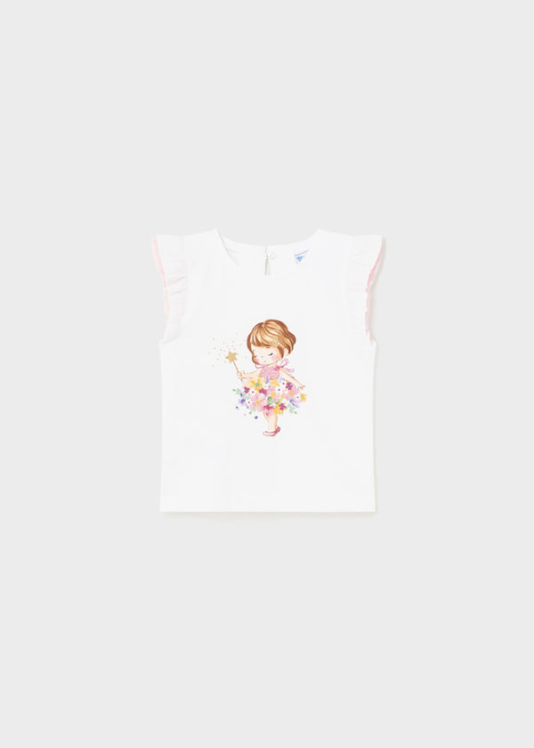 Mayoral Toddler Girls Pink Flowers Frill Sleeve T-Shirt 1005