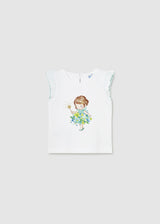 Mayoral Toddler Girls Sage Flowers Frill Sleeve T-Shirt 1005