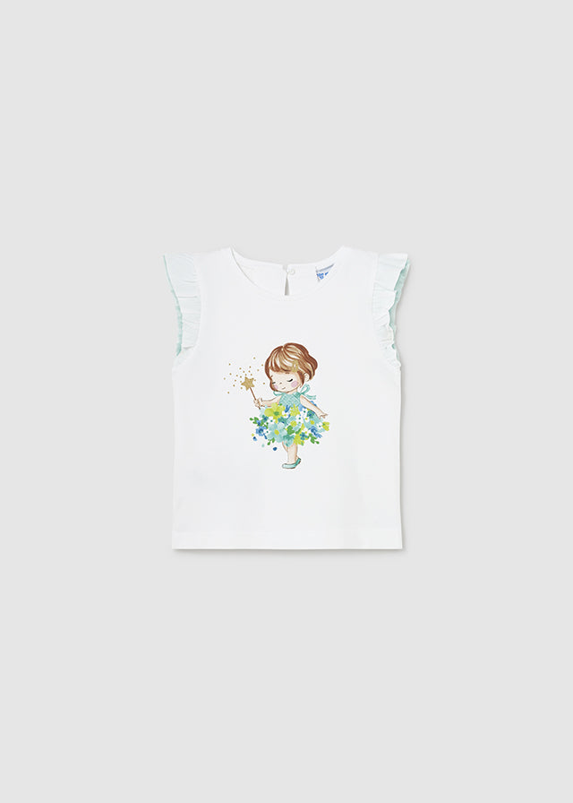 Mayoral Toddler Girls Sage Flowers Frill Sleeve T-Shirt 1005