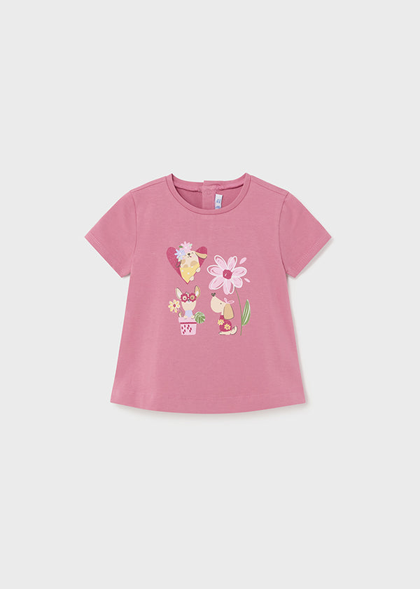 Mayoral Toddler Girls Pink Flower Motif T-Shirt 1014