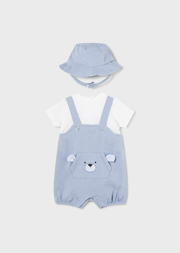 Mayoral Baby Boys Blue Teddy Pocket Romper, T-Shirt & Hat Set 1618
