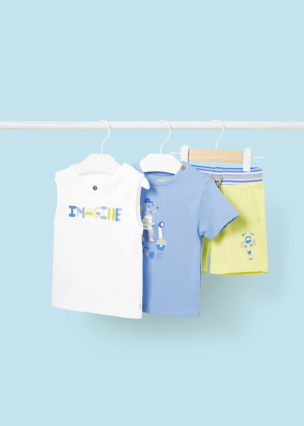 Mayoral Toddler Boys Yellow/Blue 3 Piece T-Shirt & Shorts Set 1658