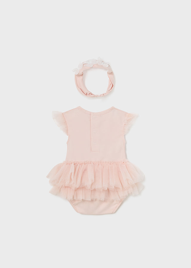 Mayoral Baby Girls Pink Tulle Butterfly Romper & Matching Hairband 1702