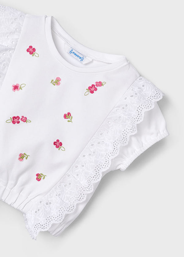 Mayoral Girls Broderie Anglaise Trim Top 3088
