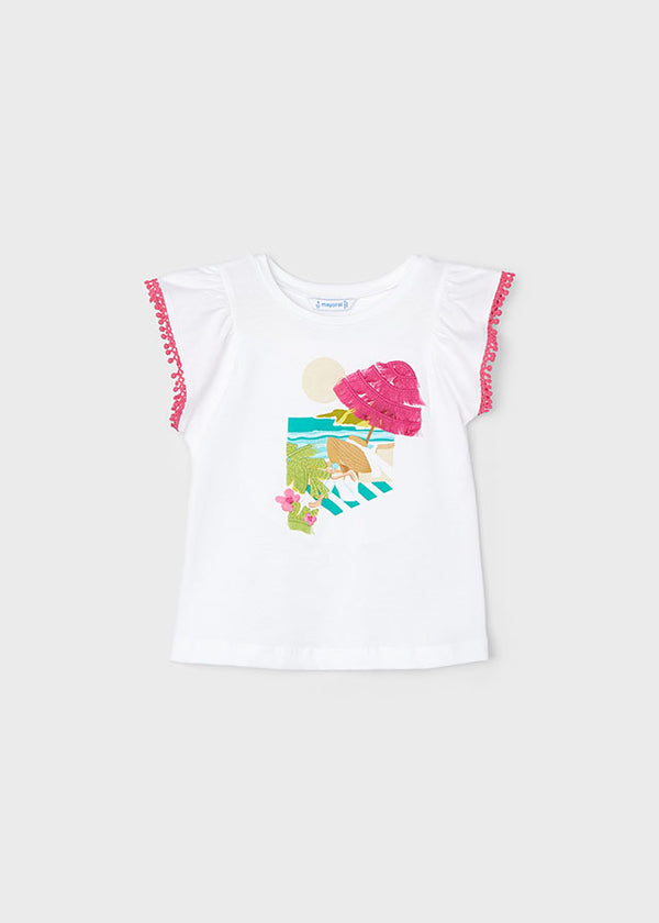 Mayoral Girls Beach Cerise Trim T-Shirt 3096