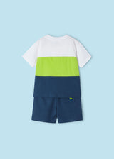 Mayoral Boys Wave Lime Green/Navy Colour Block T-Shirt & Shorts Set 3609