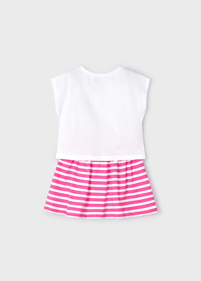Mayoral Girls Cerise Striped Skirt & T-Shirt Set 3958