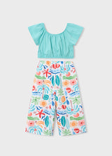 Mayoral Girls Aqua Crop Top & Floral Trouser Set 3597