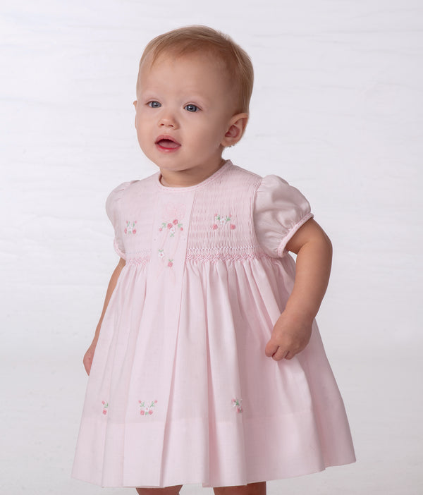 Sarah Louise Embroidered Flower & Bow Smocked Dress C7001