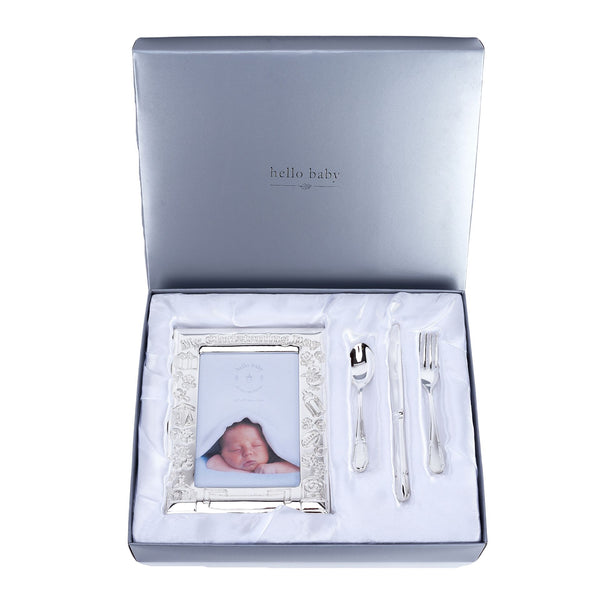 Silver Plated "My Christening Day" Frame With Cutlery Set