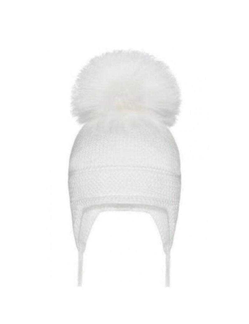 Kinder Boutique Plain White Faux Fur Pom Pom Hat AX316/F