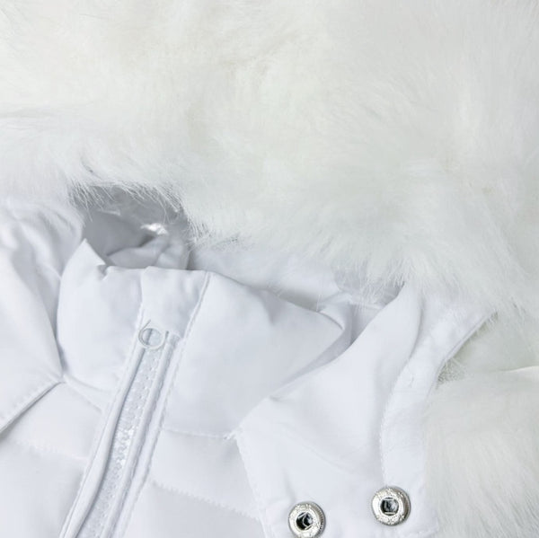 Wee Me Boys All White Puffer Jacket With Faux Fur Hood MYD409