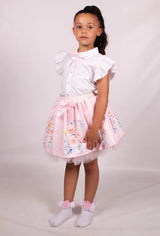 Beau Kid Floral Tulle Skirt & Blouse Set 55105