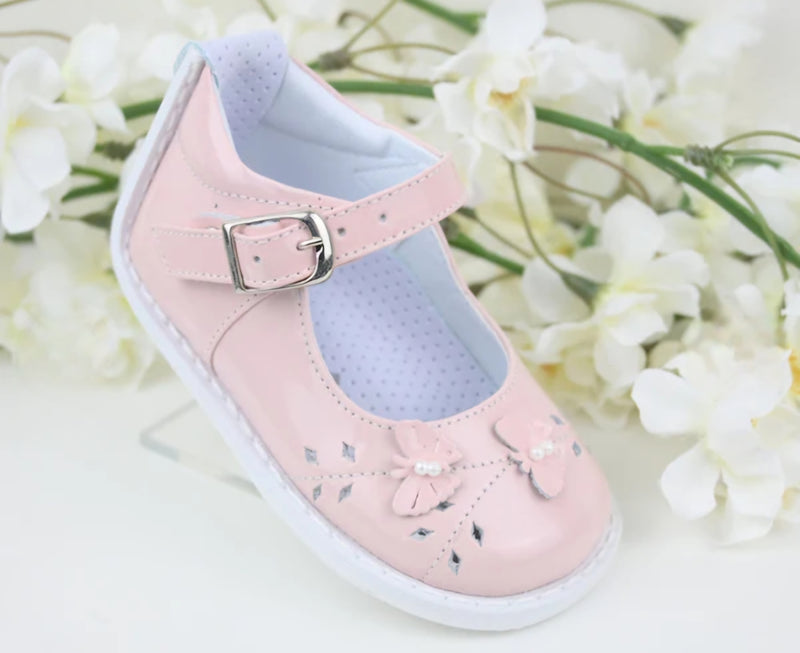 Pex Fleurette Pink Patent T-Bar Shoes
