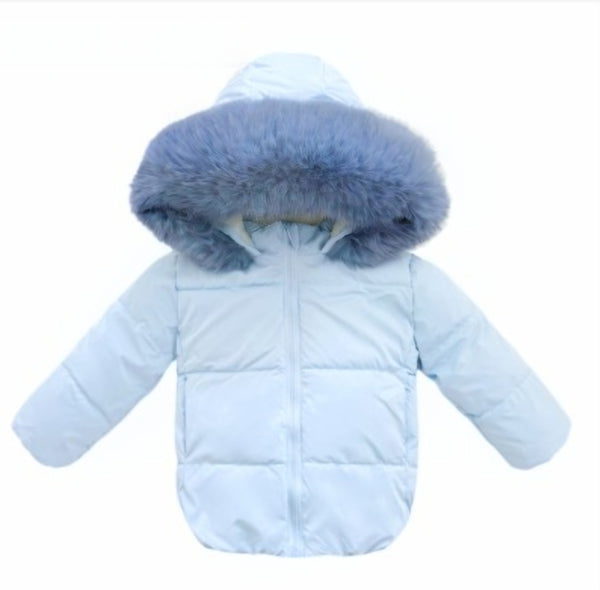 Wee Me Boys Blue Puffer Coat With Faux Fur Hood MYD412B